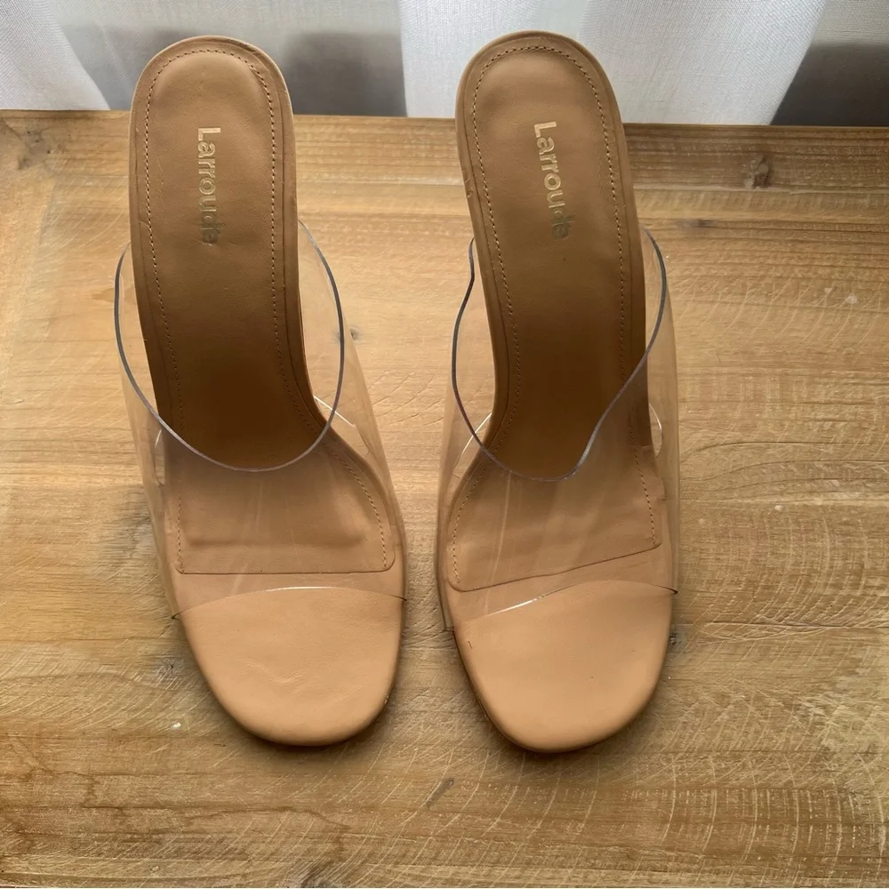 Larroudé Madonna Lucite Vinyl Mules In Tan Leather Size 7.5 New